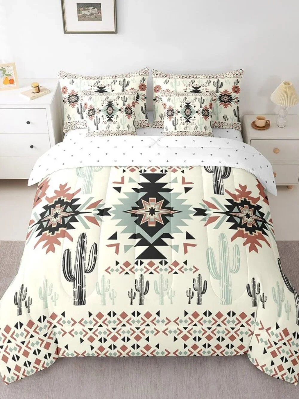Khaki Southwestern Aztec 7 Pieces Bedding Set Kids Geometric Vintage Comforter S